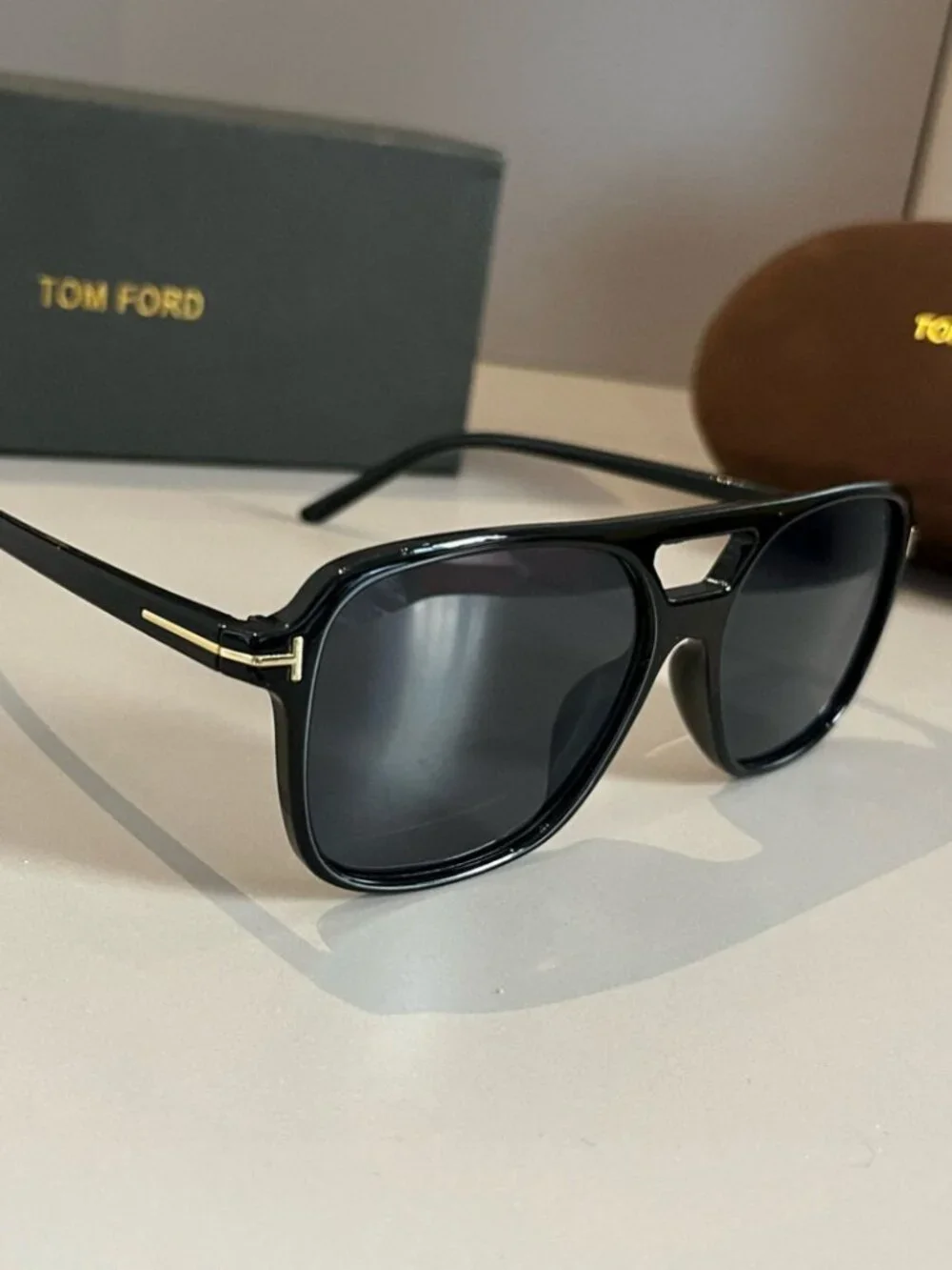TOM FORD Black-Frame Gold Y Sunglasses